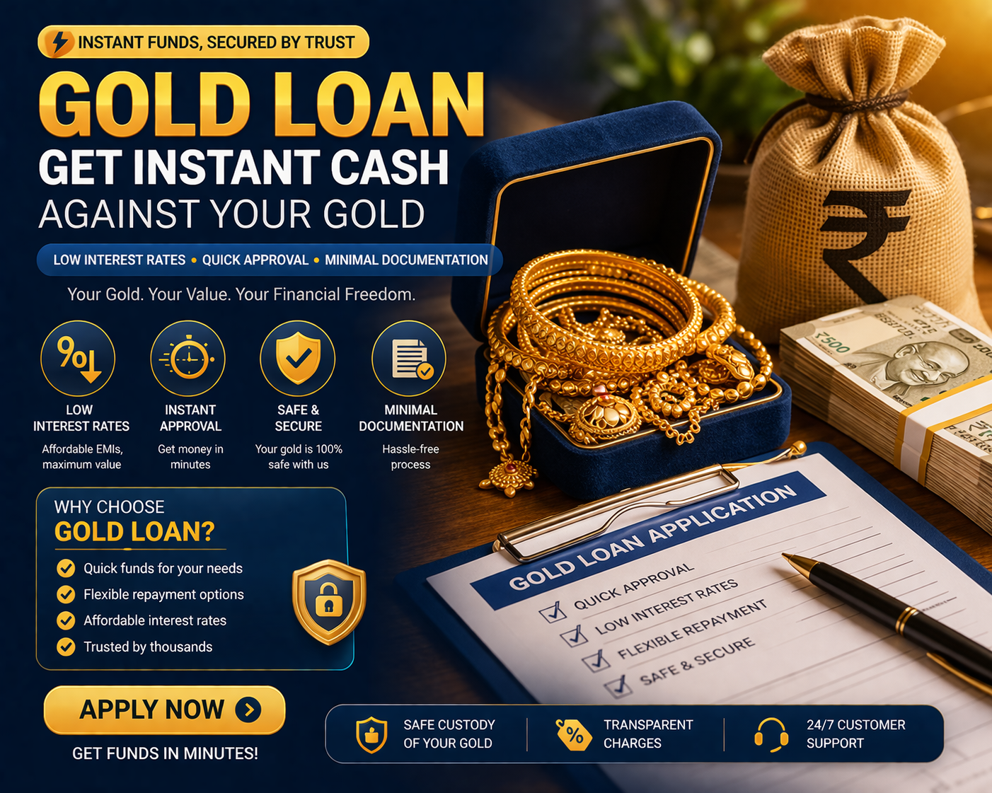 Gold loan with low interest rates and instant approval against gold in India